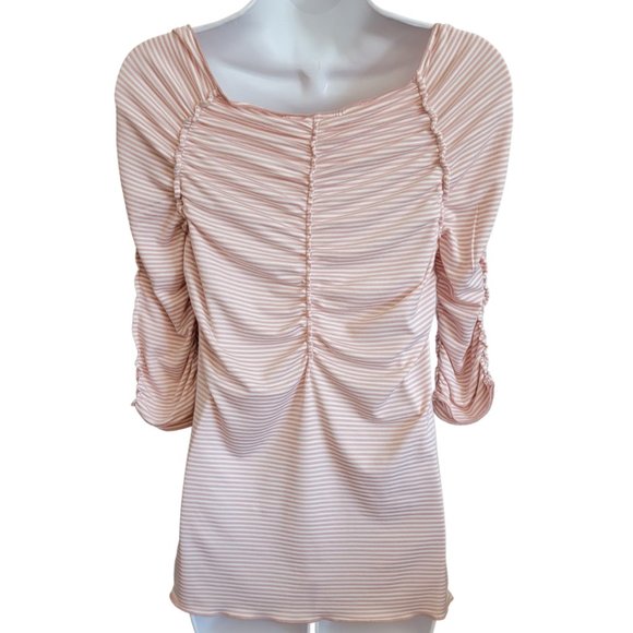 Max Studio 3/4 Sleeves PInk/White Striped Off-the-Shoulder Ruffled Small (EUC) - Picture 2 of 5